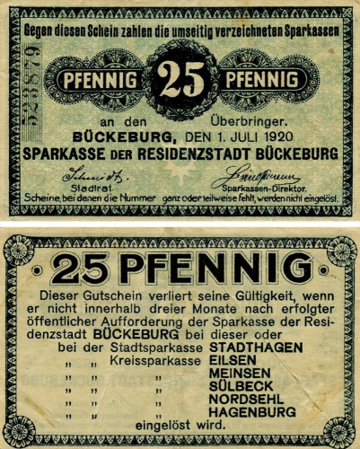 фото Германия Нотгельд  25 пфеннигов  1920 F-VF Бюккебург