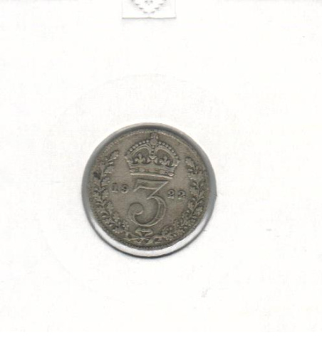 фото Великобритания 3 пенса 1922 Серебро F-VF (Ag 500, 1,41 грамма)