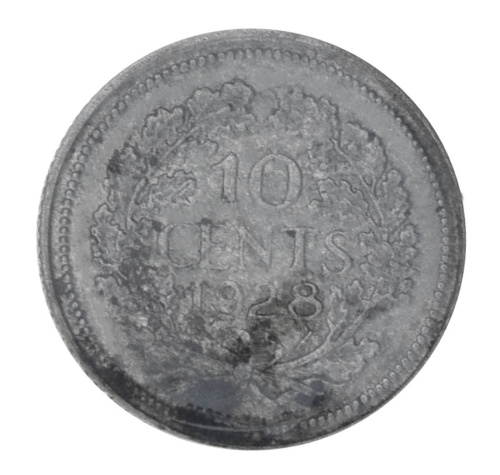 фото Нидерланды 10 центов 1928 Серебро F-VF (Ag 640, 1,4 грамм)