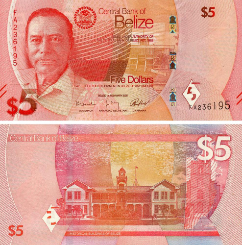 фото Белиз 5 долларов 2025 UNC (PW74)