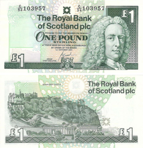 фото Шотландия 1 фунт 2001 UNC (P351)