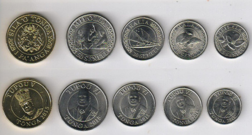 фото Тонга набор из 5 монет 2015 UNC 5, 10, 20, 50 сентити, 1 паанга