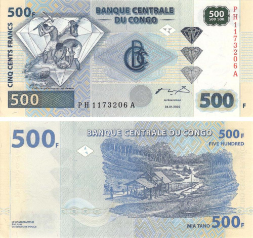 фото Демократическая республика Конго 500 франков 2002 UNC (P96)