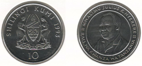 фото Танзания 10 шиллингов 1993 VF (KM#20a.2)