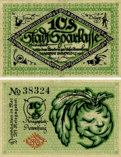 фото Германия Нотгельд  10 пфеннигов 1917  G-VG Билефельд