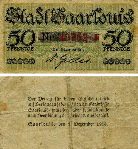 фото Германия Нотгельд  50 пфеннигов 1918  F-VF  Саарлуис