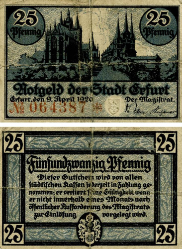 фото Германия Нотгельд  25 пфеннигов 1920 F-VF Эрфурт