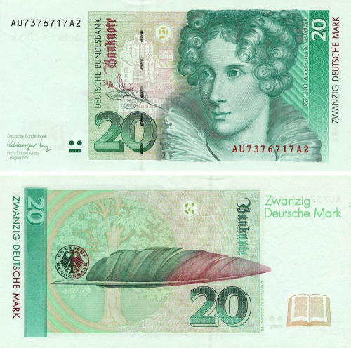 фото Германия 20 марок 1991 UNC (P39a)
