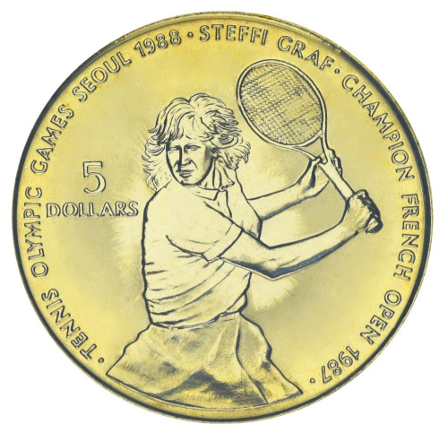 фото Ниуэ 5 долларов 1987 UNC Теннис Штеффи Граф