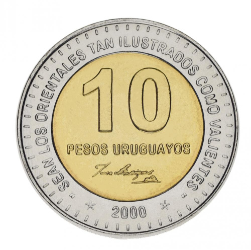 фото Уругвай 10 песо 2000 Биметалл UNC