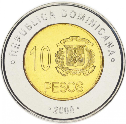 фото Доминикана 10 песо 2008-2010 UNC