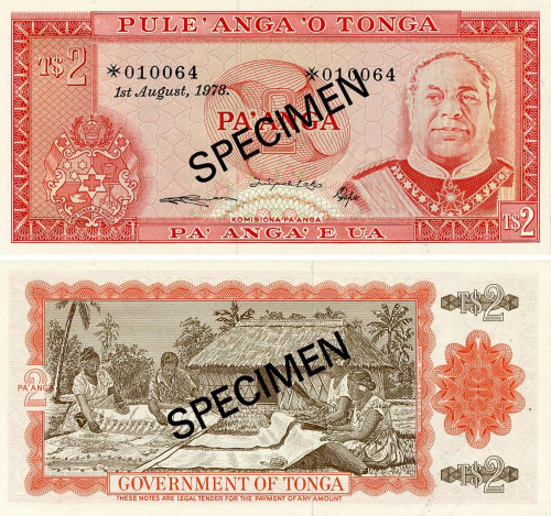 фото Тонга 2 паанга 1978 UNC Specimen (P20s)