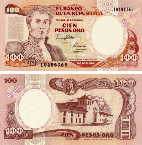 фото Колумбия 100 песо оро 1991 UNC (P426e)