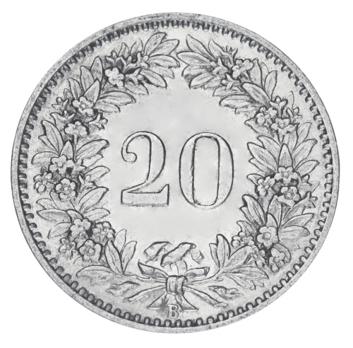 фото Швейцария 20 раппен 1921 F-VF