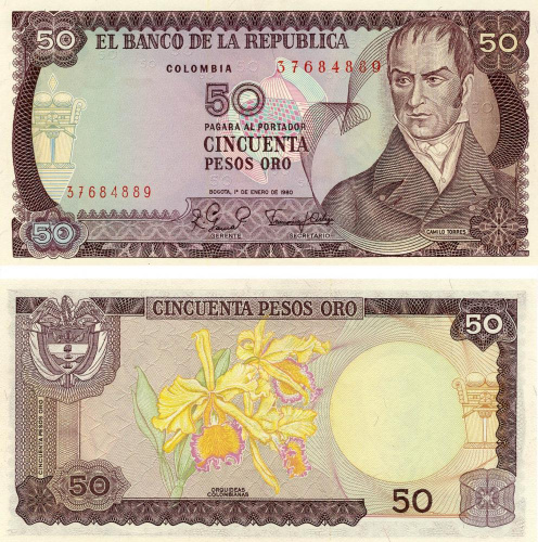 фото Колумбия 50 песо оро 1980 UNC (P422a)