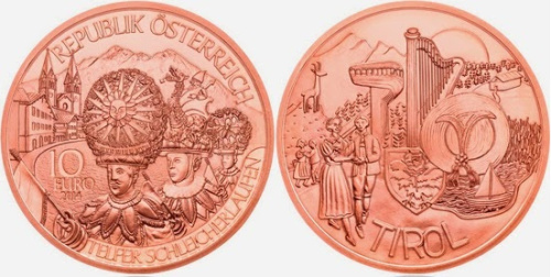 фото Австрия 10 евро 2014 «Тироль» UNC (KM#3235)