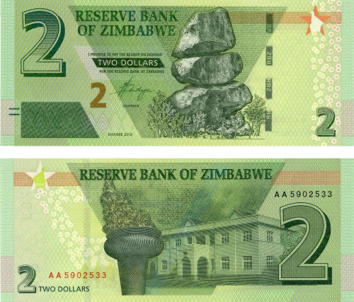 фото Зимбабве 2 доллара 2019 UNC (Pnew)