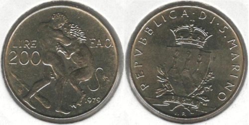 фото Сан-Марино 200 лир 1979 VF (KM#96)