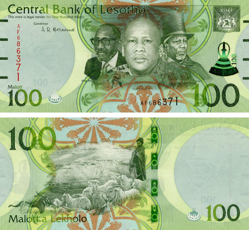 фото Лесото 100 малоти 2021 UNC (PW29)
