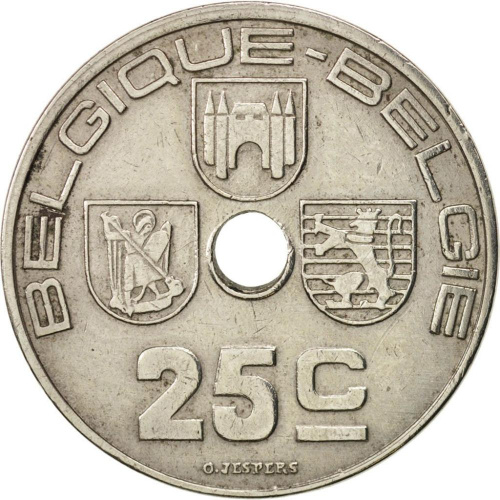 фото Бельгия 25 сантимов 1939 VF (KM#114.1)
