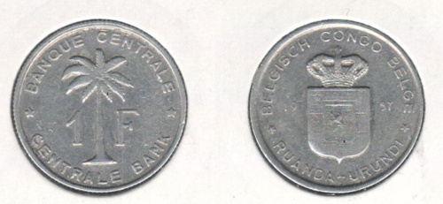 фото Конго Бельгийское 1 франк 1957 VF (km#4)