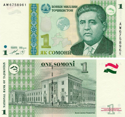 фото Таджикистан 1 сомони 1999 (2010) UNC (P14А)
