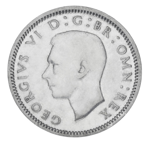 фото Великобритания 6 пенсов 1945 Серебро F-VF (Ag 500, 2,83 грамма)