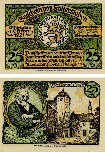 фото Германия Нотгельд 25 пфеннигов 1921 F-VF Фаллерслебен