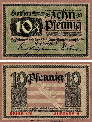 фото Германия Нотгельд  10 пфеннигов 1918  F-VF Дрезден