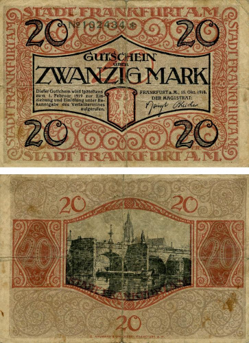 фото Германия Нотгельд 20 марок 1918 G-VG Франкфурт