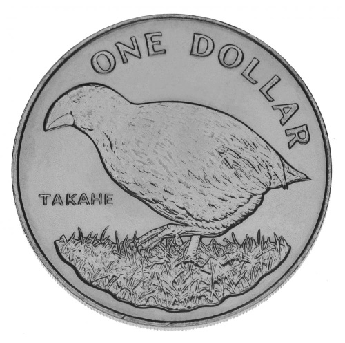 фото Новая Зеландия 1 доллар 1982 UNC Птица - Такахе