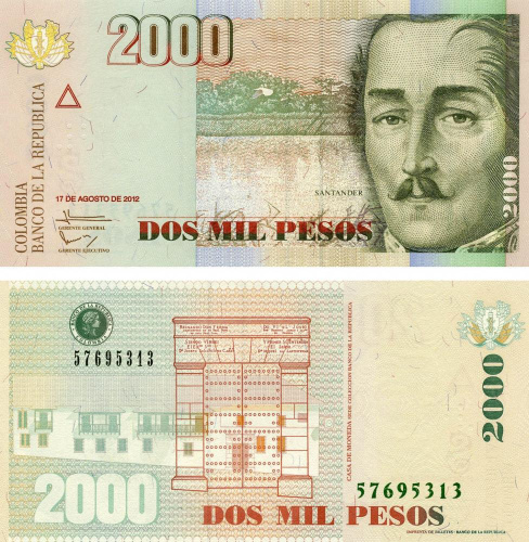 фото Колумбия 2000 песо 2012 UNC (P457)