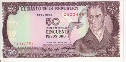 фото Колумбия 50 песо оро 1985 UNC (P425a)