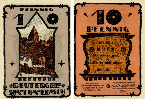 фото Германия Нотгельд  10 пфеннигов 1921  F-VF Гадебуш