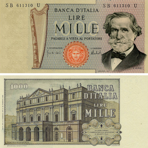 фото Италия 1000 лир 1969 UNC (P101a)