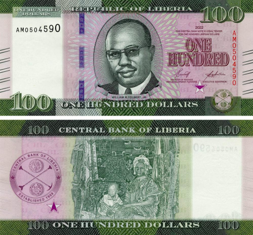 фото Либерия 100 долларов 2022 UNC (Pnew)