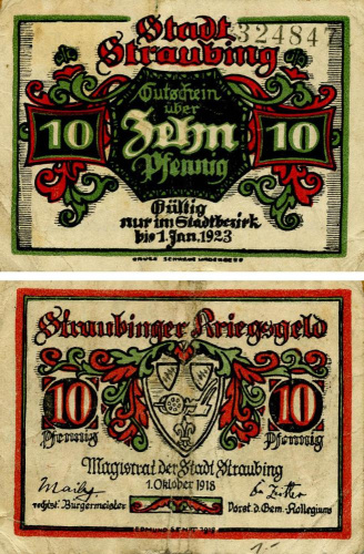 фото Германия Нотгельд  10 пфеннигов 1918  F-VF Штраубинг
