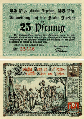 фото Германия Нотгельд  25 пфеннигов 1920 F-VF Итцехо