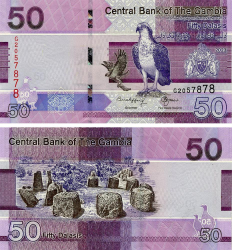 фото Гамбия 50 даласи 2023 UNC Птица (P40)