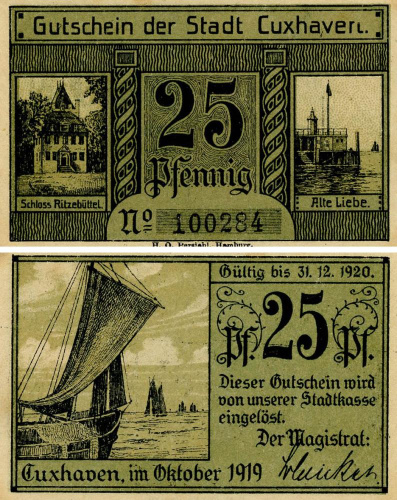 фото Германия Нотгельд  25 пфеннигов  1920 F-VF Куксхафен