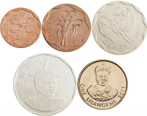 фото Свазиленд набор из 5 монет 2011 UNC 5, 10, 20, 50 центов, 1 лилангени