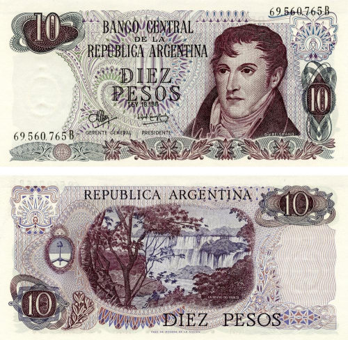 фото Аргентина 10 песо 1970-1973 UNC (P289)