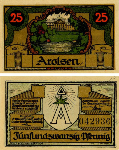 фото Германия Нотгельд 25 пфеннигов 1921 F-VF Арользен