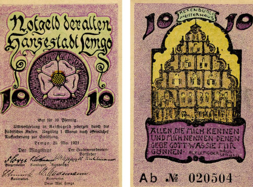фото Германия Нотгельд  10 пфеннигов 1921  F-VF Лемго