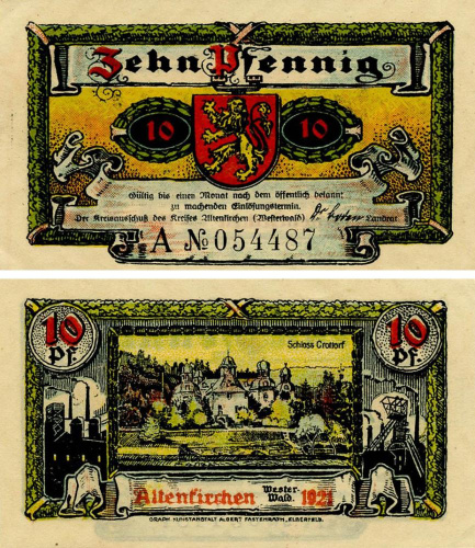 фото Германия Нотгельд  10 пфеннигов 1921  F-VF Альтенкирхен
