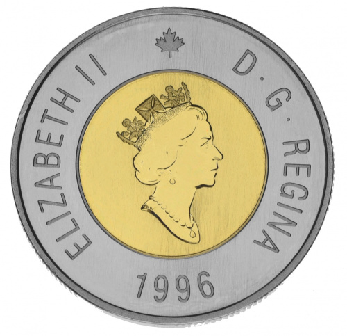 фото Канада 2 доллара 1996 Биметалл UNC Медведь