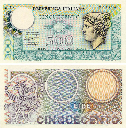 фото Италия 500 лир 1974 UNC (P94)