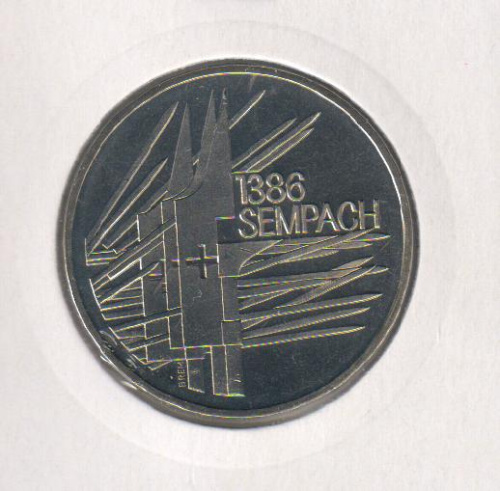 фото Швейцария 5 франков 1986 UNC 600 years since the Battle of Zempach