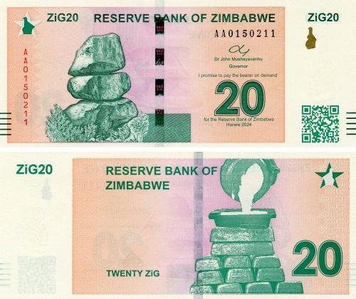 фото Зимбабве 20 зиг 2024 UNC Zimbabwe Gold (PW111)