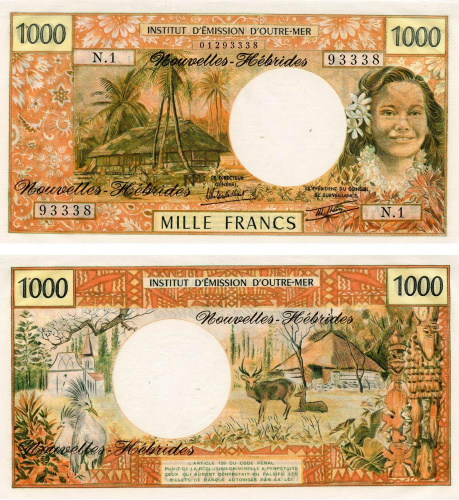 фото Новые Гебриды 1000 франков 1970-1980 UNC (P20)